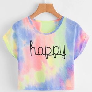 Juniors happy tie dye crop top size xsmall